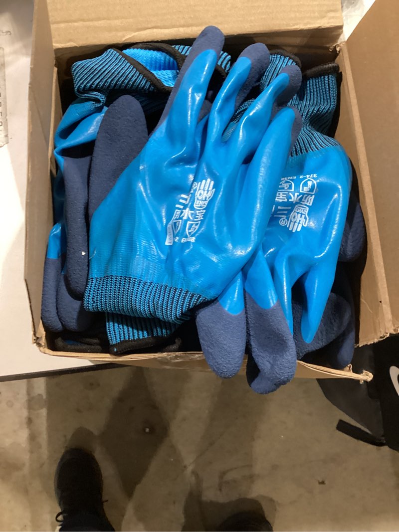 Condition photo showing Good Condition for Mimorou 12 Pairs Waterproof Work Gloves Liquid Proof Double Coated Working Gloves for Men and Women Multi Purpose Work Mitten X-Large (Pack of 12) Blue