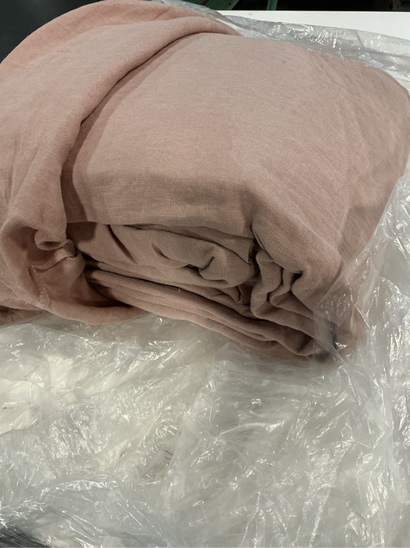 Condition photo showing As Is for quince european linen sheet set, king, dusty mauve