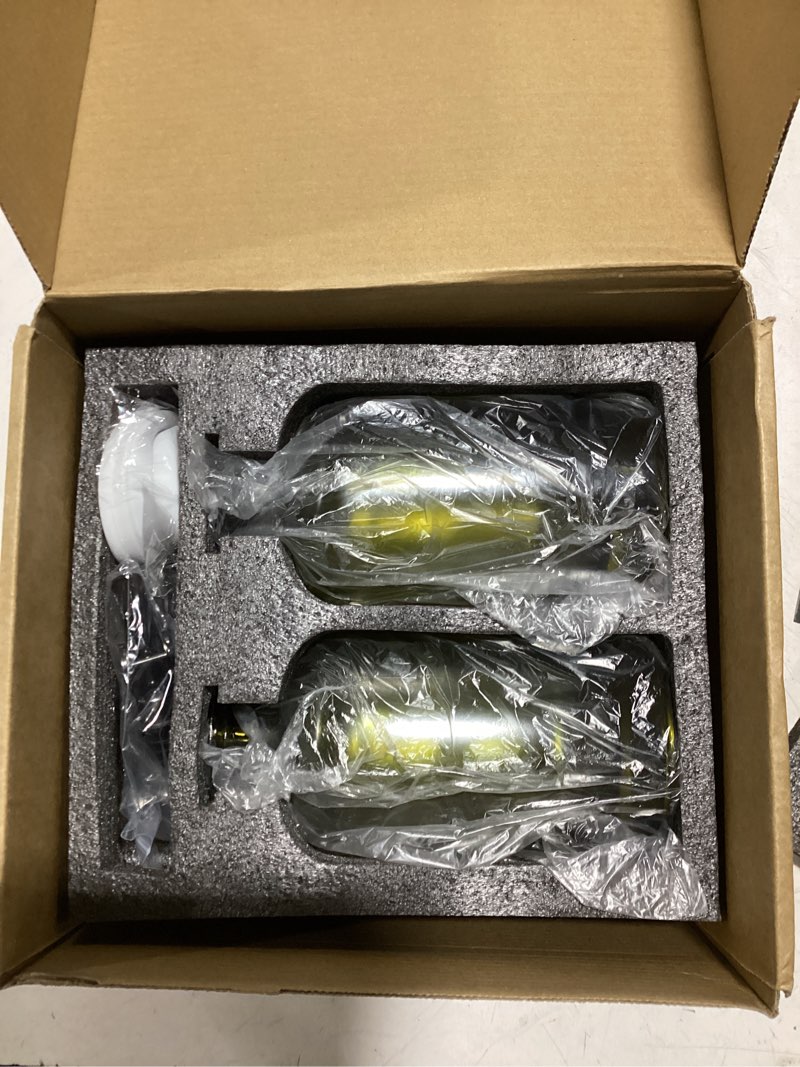 Condition photo showing As Is for verspace uv-protected green glass olive oil dispenser bottles for kitchen - 2 pack - 17oz includes 40 kitchen essential labels, avocado oil dispenser set, modern decor for home, airbnb, cafe black w/ green bottles 17oz / 500ml(set of 2)