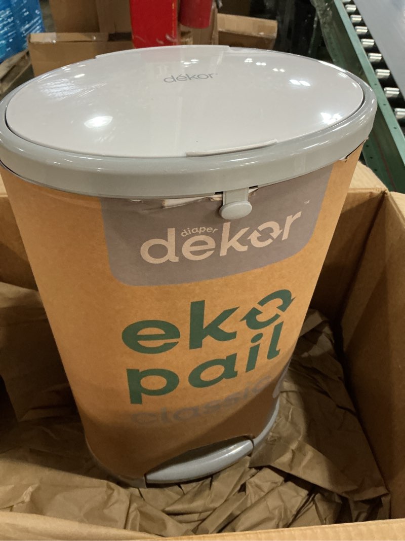 Condition photo showing Good Condition for diaper dekor eko classic diaper pail, white | only eco-friendly diaper pail made with 70% recycled materials | hands-free: step–drop–done | cost-effective refill system eko white