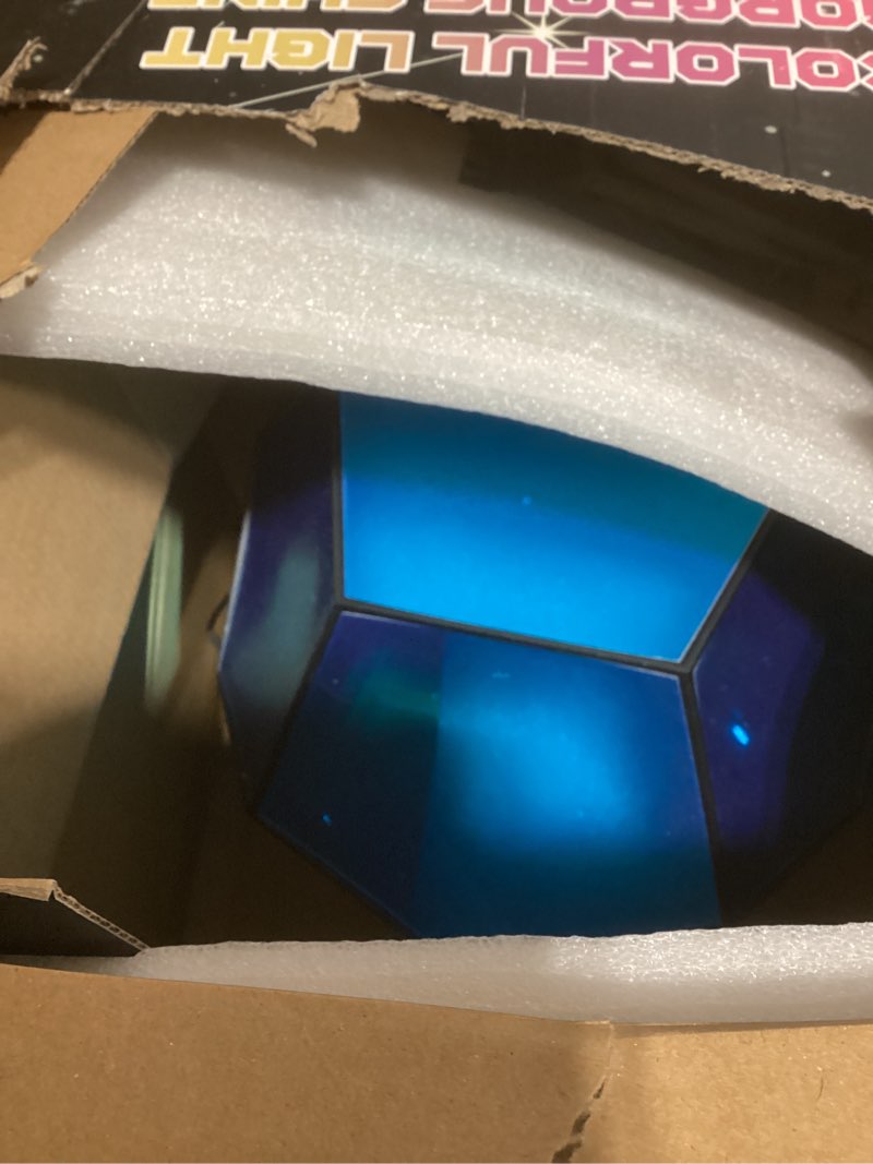 Condition photo showing As Is for Large Infinity Dodecahedron Gaming Light, Cool RGBW Led Desk Table Lamp Light for Bedroom Gaming Room Decor, Unique Colorful Mood Changing Ambient Lighting Adult Birthday Christmas Gift Decorations