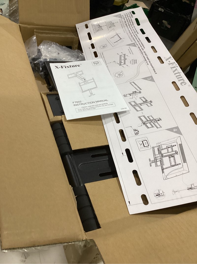 Condition photo showing Good Condition for pull down tv mount for fireplace, height adjustable for most 43-80 inch tvs, max vesa 600x400mm up to 80lbs, full motion articulating above mantle installation