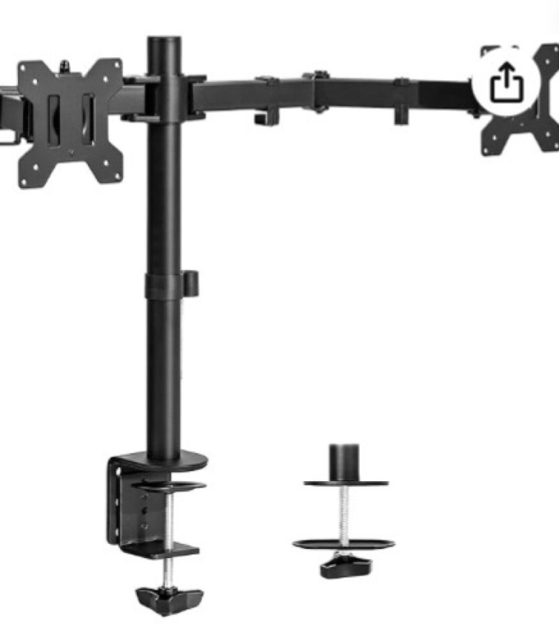 VIVO Dual Monitor Desk Mount, Holds 2 Computer Screens up to 30 inches and 22lbs Each, Heavy Duty Fully Adjustable Steel Stand with C-Clamp and Grommet, Black, STAND-V002