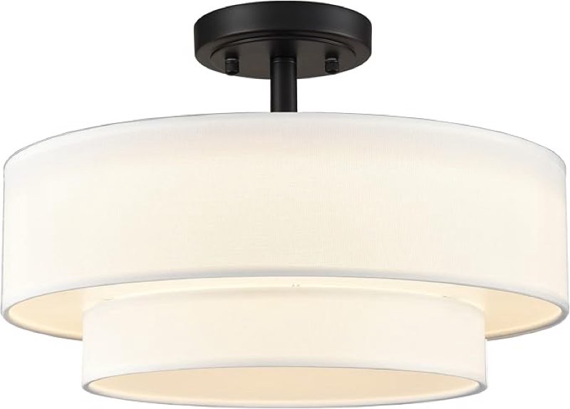 daycent black drum semi flush mount ceiling light modern farmhouse dimmable led light fixture ceiling 30w 3000k/4500k/5500k drum shade ceiling light for bedroom hallway