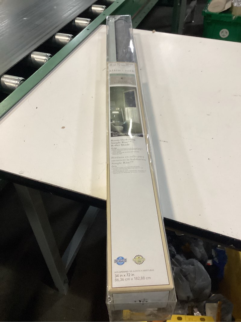 Condition photo showing New/Like New for allen + roth 34-in x 72-in gray room darkening cordless roller shade