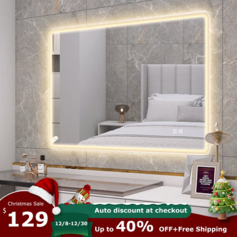 S’BAGNO 40x28 Inches LED Bathroom Wall Mounted Mirror,Anti-Fog
