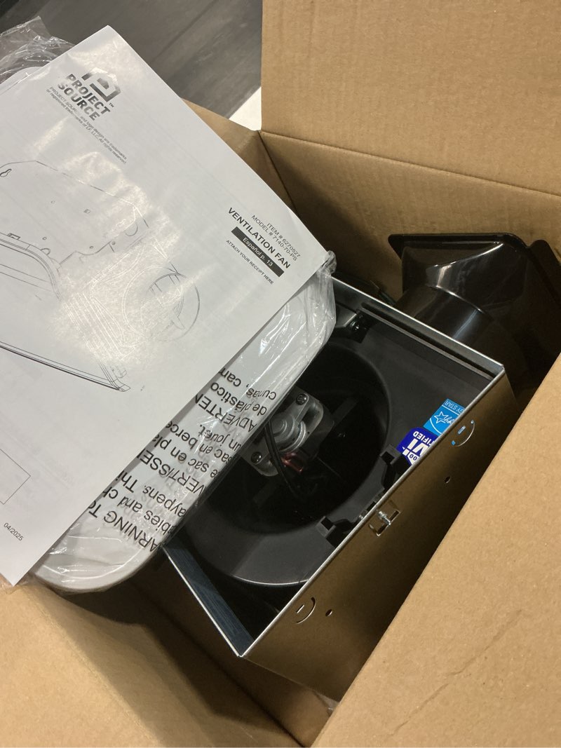 Condition photo showing As Is for project source 2-sone 70-cfm white bathroom ventilator fan, energy star