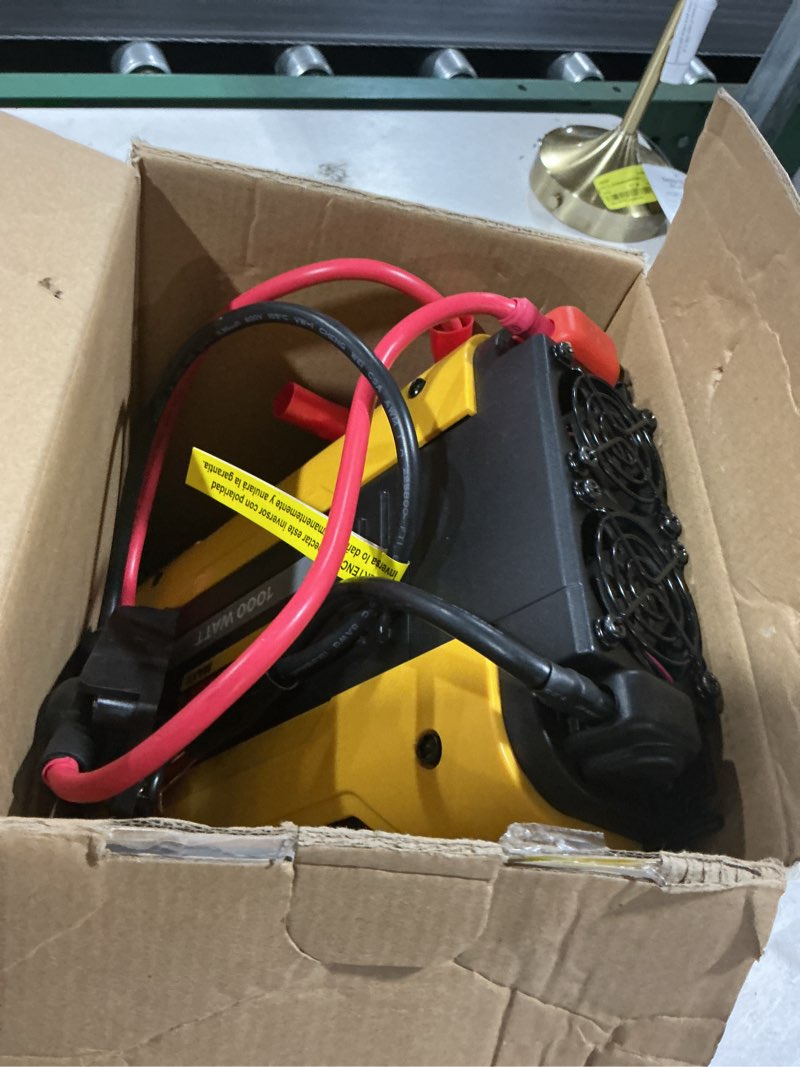 Condition photo showing As Is for everstart 1000 watt power inverter with usb (pc1000e) in yellow and black - new
