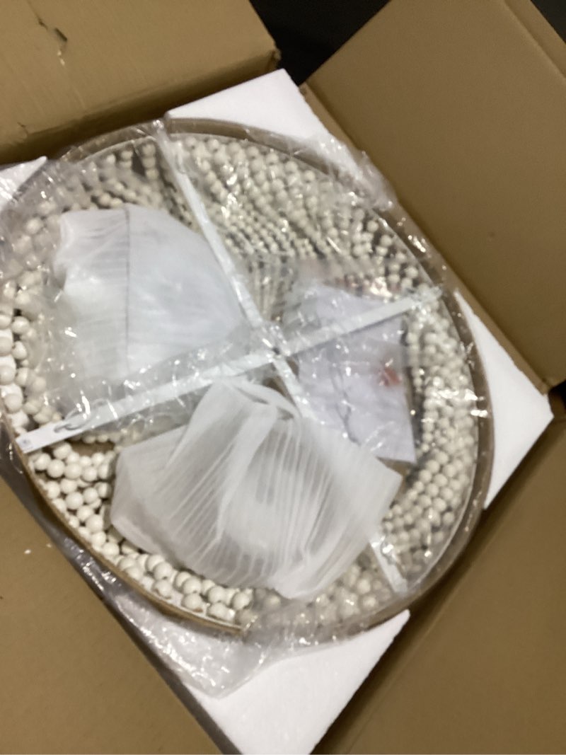 Condition photo showing New/Like New for 5 lights bohemia wood beaded chandelier farmhouse antique rustic pendant light for bedroom kitchen island dining living room, white, dia 22 inch a-round