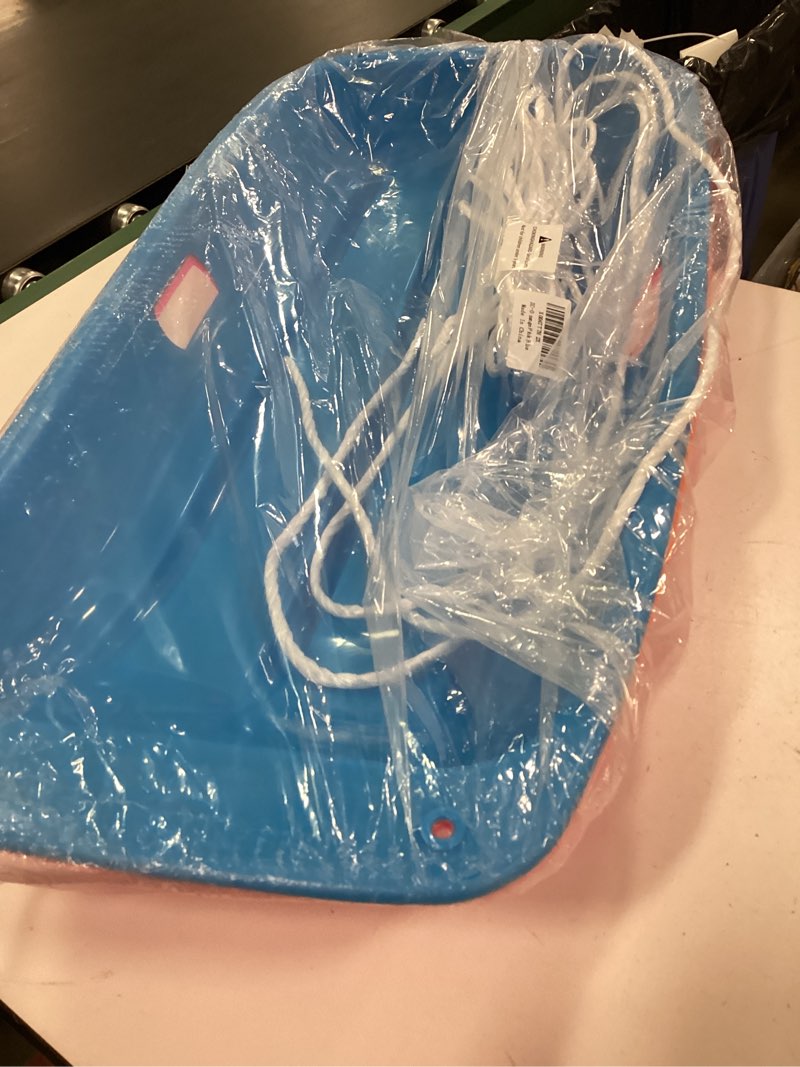 Condition photo showing Good Condition for 35 Inch All-Season Snow Sled, 2-Person Heavy Duty Plastic Toboggan with Pull Rope, 2 Handles,Reinforced Structure, Wider and Thicker Design with High Weight Capacity blue orange pink color 
