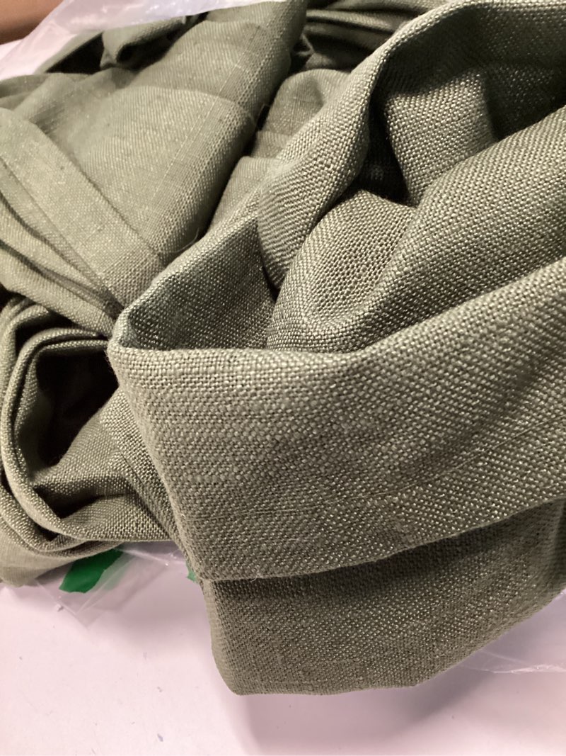 Condition photo showing Good Condition for olive green linen pinch pleated curtains 108 inches long 2 panels for living room bedroom light filtering linen drapes 108 inch length loden semi sheer memory shape trained ceiling floor curtain 9ft olive green 50"w x 108"l (pack of 2)