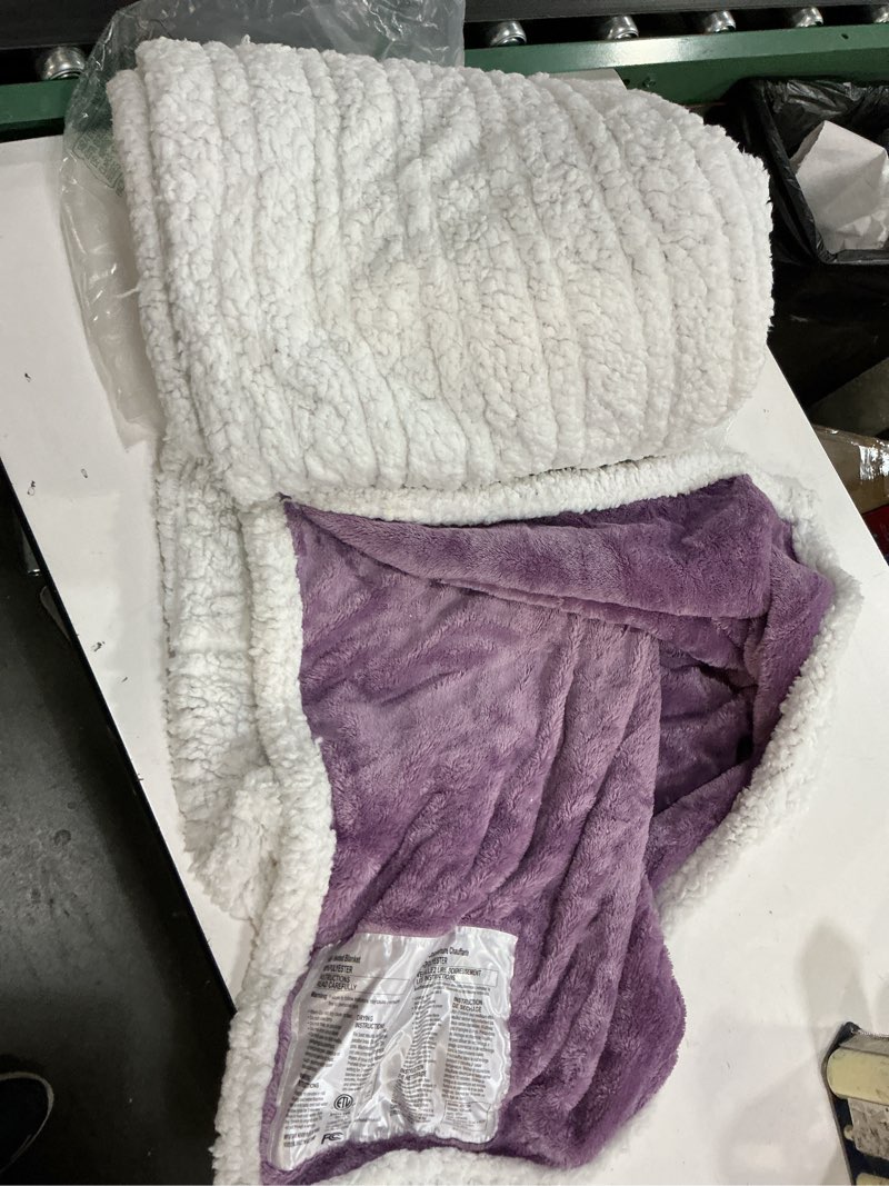 Condition photo showing Good Condition for simple&opulence sherpa fleece throw blanket - soft fluffy warm cozy plush fuzzy blanket with elegant 3d pattern for couch sofa bed, lilac, 50"x 60" 50"x60" lilac
