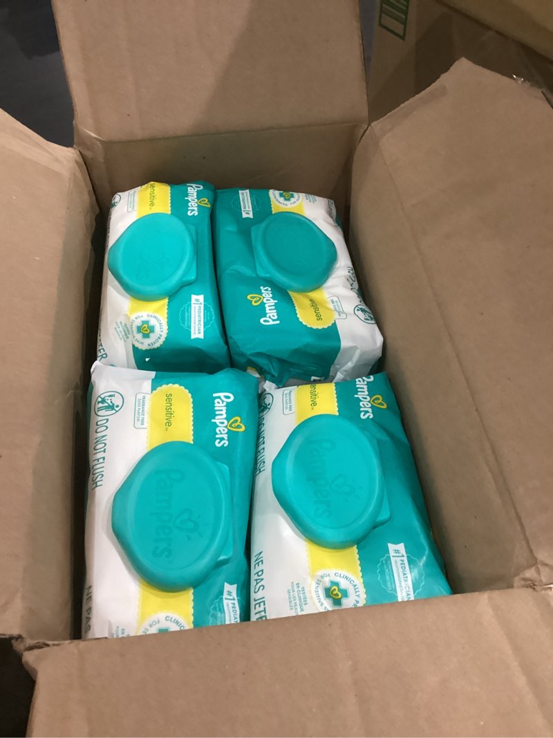 Condition photo showing New/Like New for Pampers Sensitive Baby Wipes, Water Based, Hypoallergenic and Unscented, 8 Flip-Top Packs, 4 Refill Packs (1008 Wipes Total) 84 Count (Pack of 12)