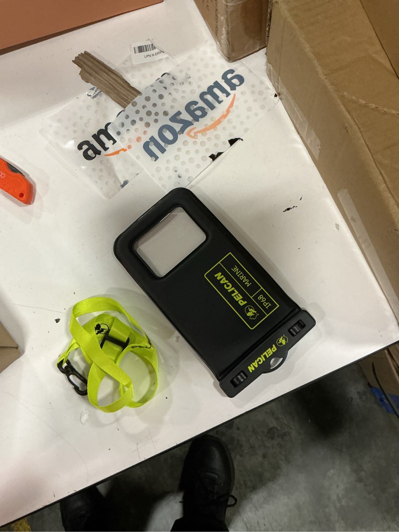 Condition photo showing New/Like New for pelican 4 pack marine waterproof phone pouch (regular) -black/hi-vis yellow | touchscreen ip68 floating waterproof phone case w/detachable lanyard - fits all phones - beach cruise ship travel essentials black/neon - 4 pack - regular regular 4 pack