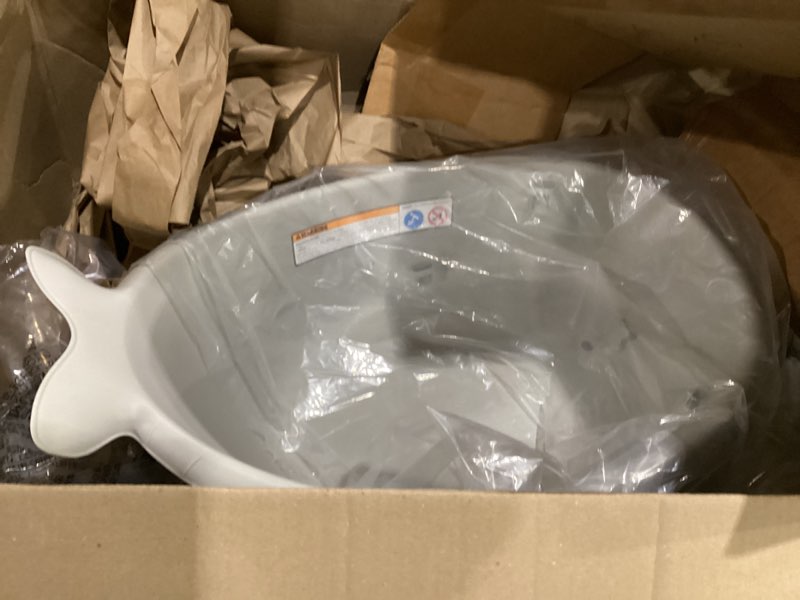 Condition photo showing As Is for incomplete tub only skip hop infant bath tub 3-stage grow with baby smart sling moby bathtub grey age 0+ grey tub