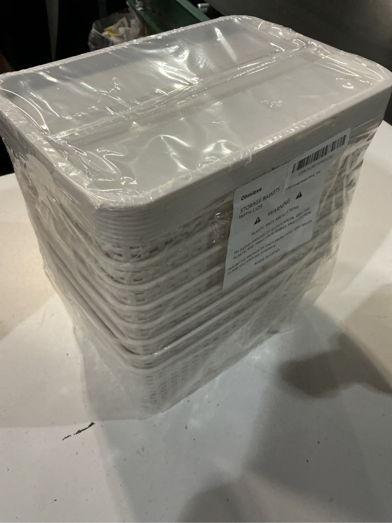 Condition photo showing New/Like New for plastic storage baskets with lid-plastic storage containers stackable storage bins: storage baskets for organizing shelves drawers desktop closet playroom classroom office,8 pack-white10.2x7.2x4.1inch