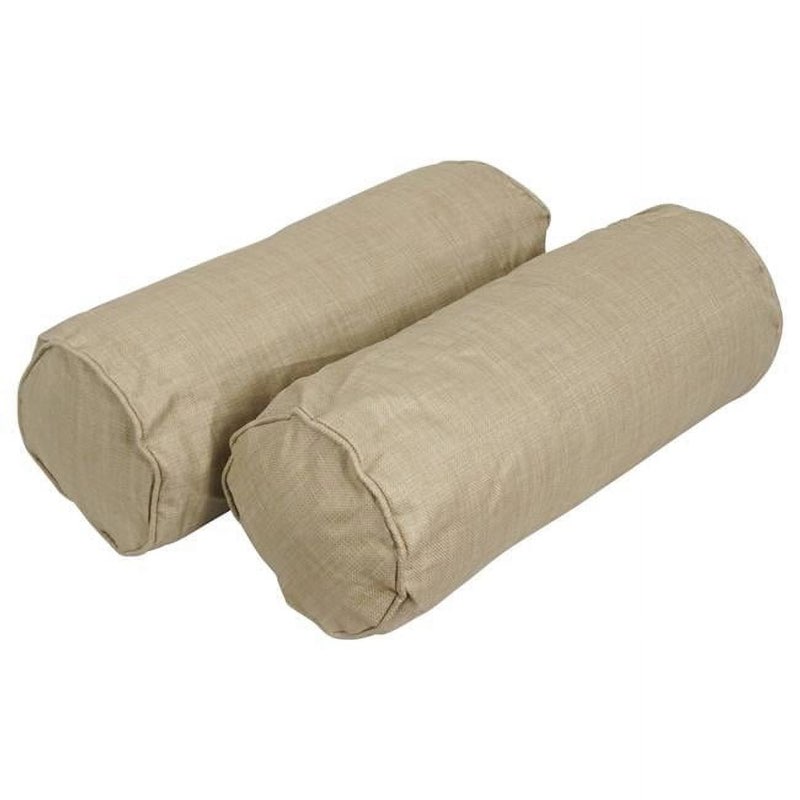 Blazing Needles Double-Corded Solid Twill Bolster Pillows with Inserts (Set of 2), 20\" x 8\", Beige