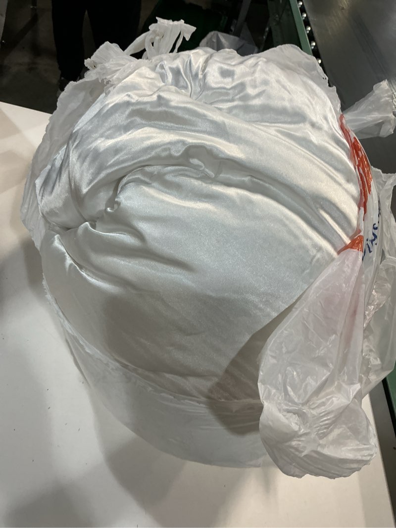 Condition photo showing As Is for MR&HM Satin Comforter Queen 7 Pieces - Luxurious Pinch Pleat Bedding Set with Comforter, Flat Sheet, Fitted Sheet, Pillowcases & Shams, Super Silky Soft Bed Set for All Season (Queen, White) White Queen