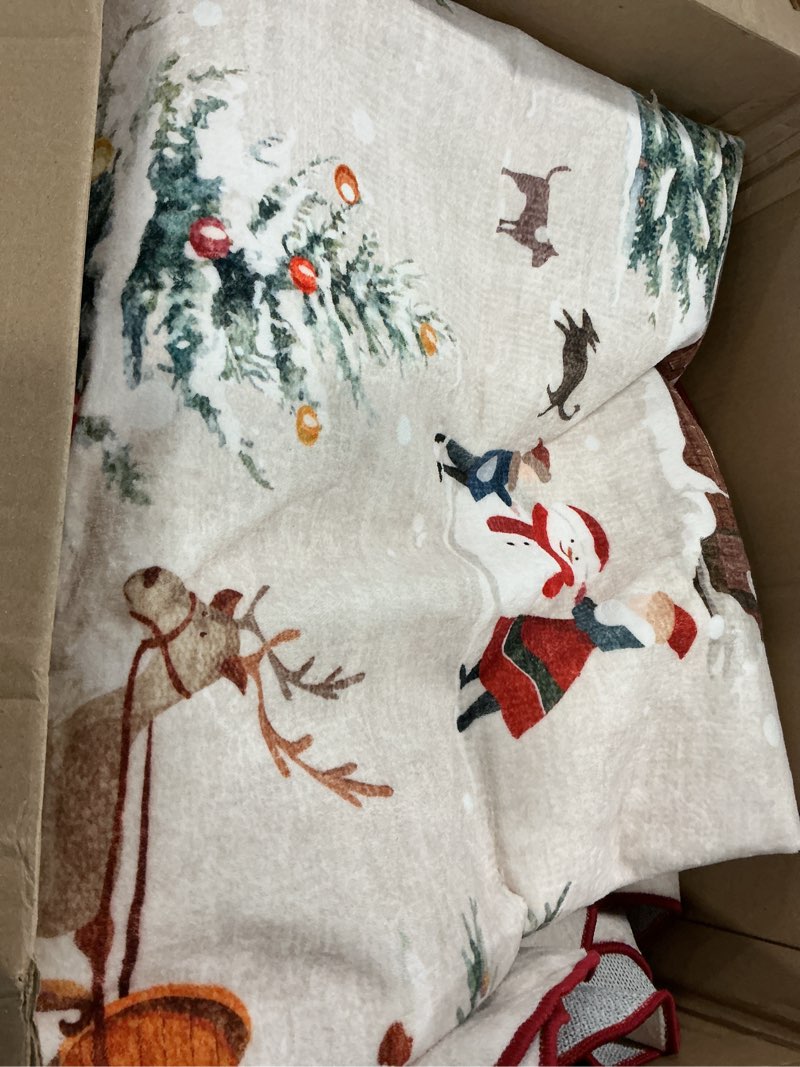 Condition photo showing Good Condition for Collive Christmas Rugs for Bedroom, 5x7 Beige Washable Area Rug Non Slip, Soft Ultra-Thin Christmas Tree Santa Claus Holiday Decor Carpet for Living Room Kids Room Nursery Beige / Multi 5' x 7' (Rectangular)