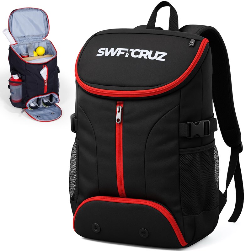 SWFTCRUZ Tennis Bag, Tennis Backpack for Women and Men, Hold 2 Tennis Racket, Pickleball Paddles, Li