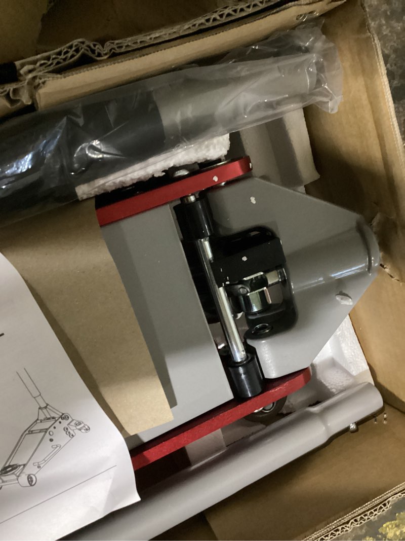 Condition photo showing Good Condition for possibly used/imcomplete jack boss 3 ton low profile, aluminum and steel racing floor jack with dual pistons quick lift pump for sport utility vehicle, lifting range 3-15/16\" min to 18-5/16\" max, net weight 58.5 lb, red 3 ton aluminum red