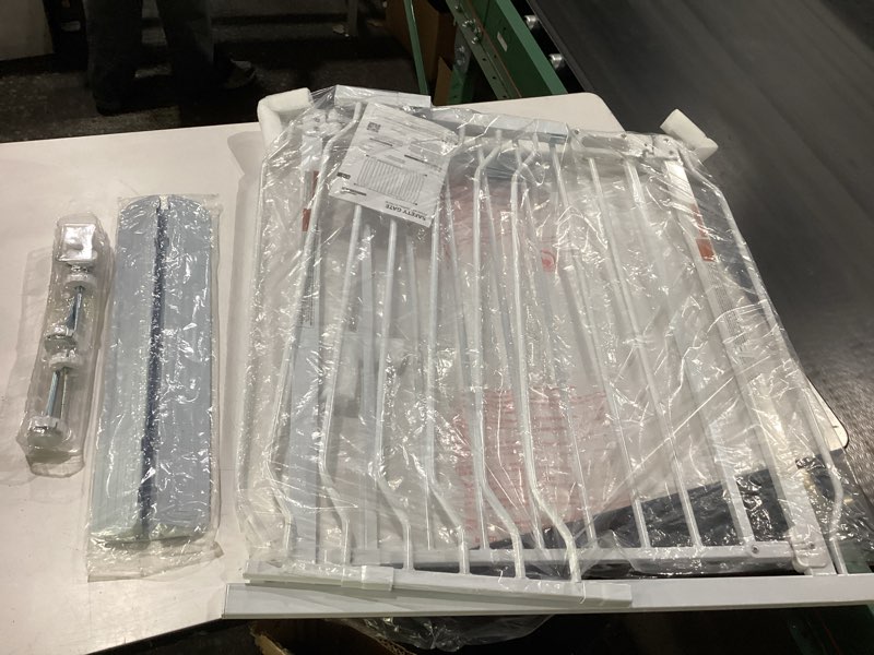 Condition photo showing New/Like New for mom's choice-grownsy baby gate for stairs, 29.5"-48.4" pressure mounted baby gate for top of stair&doorway with v-shaped rods, anti-trip pedal, extra wide stairs dog gate easy install w/red reminder white 29"-48"*30"