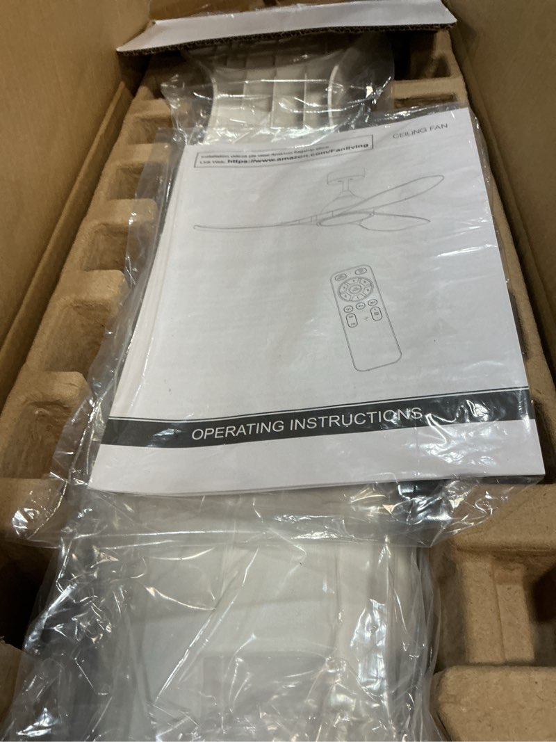 Condition photo showing item condition for 52 Inch 6 Speed High CFM Quiet DC Motor Modern Ceiling Fan with Lights Remote Control, 3 Blade White Gold Indoor Bedroom Living Room Ceiling Fan