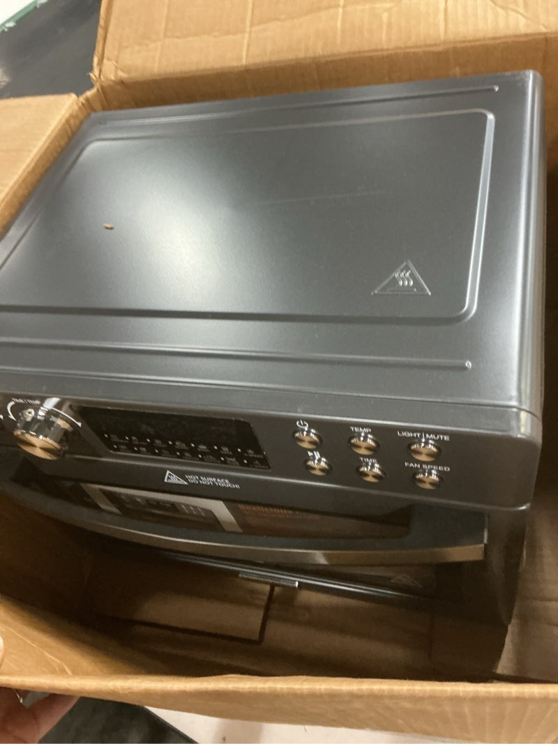 Condition photo showing Good Condition for 28qt air fryer toaster oven combo, large 12-in-1 convection countertop oven with 3-layer cooking, rotisserie for chicken, 6 heating tubes, fast preheat, fit 11" pizza, all accessories, stainless steel