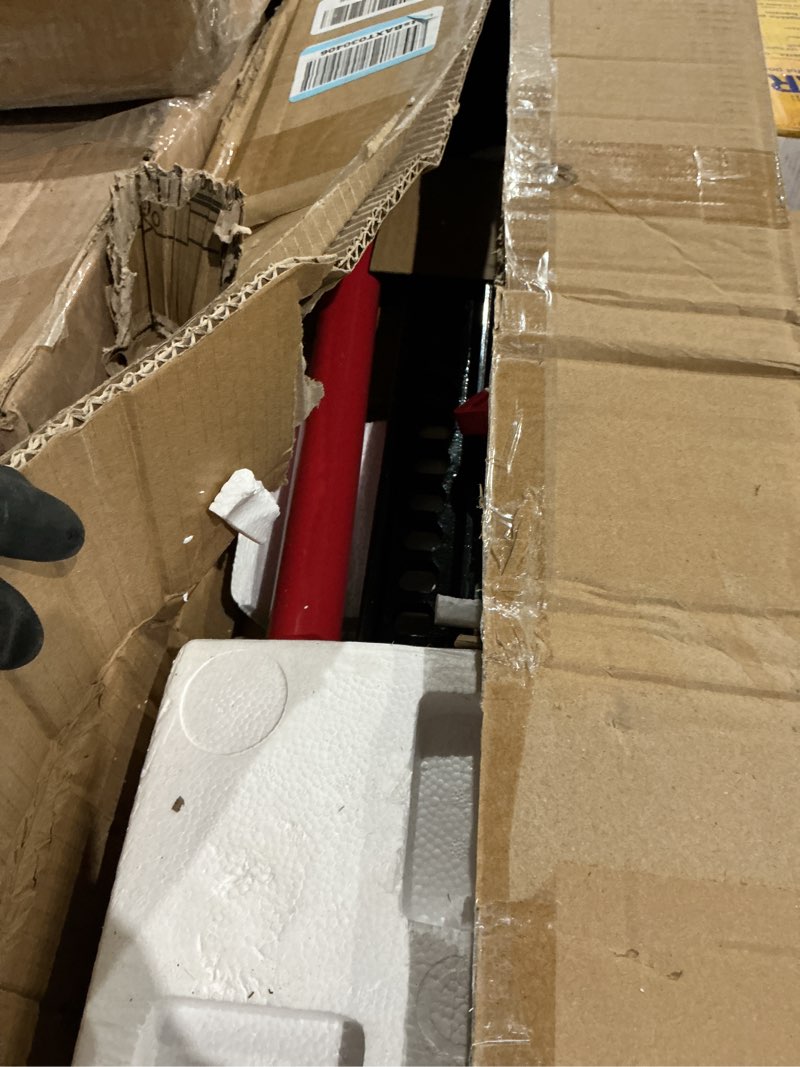 Condition photo showing As Is for big red torin 60" ratcheting off road utility farm jack, 3 ton (6,000 lb) capacity, red 60 inch red