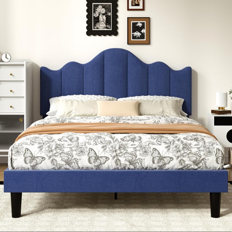 VECELO Full Size Upholstered Platform Bed Frame with Adjustable Headboard, Wood Slat Support and Noise-Free, No Box Spring Ne