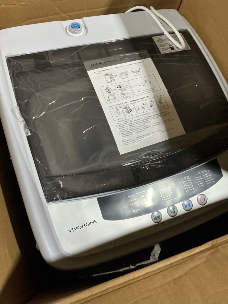 Condition photo showing As Is for possibly used /incomplete vivohome 2 in 1 portable compact full automatic washing machine with built in drain pump spin dryer 8 laundry modes and 10 water levels for apartments 1.32cu.ft 13 lbs capacity grey