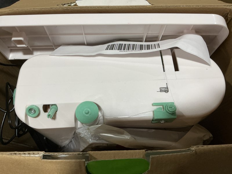 Condition photo showing As Is for sewing machine for beginners, 32pcs sewing threads kit,12 built-in stitches, 2-speed control, extension table included, compact & easy to use portable sewing machine for home and travel