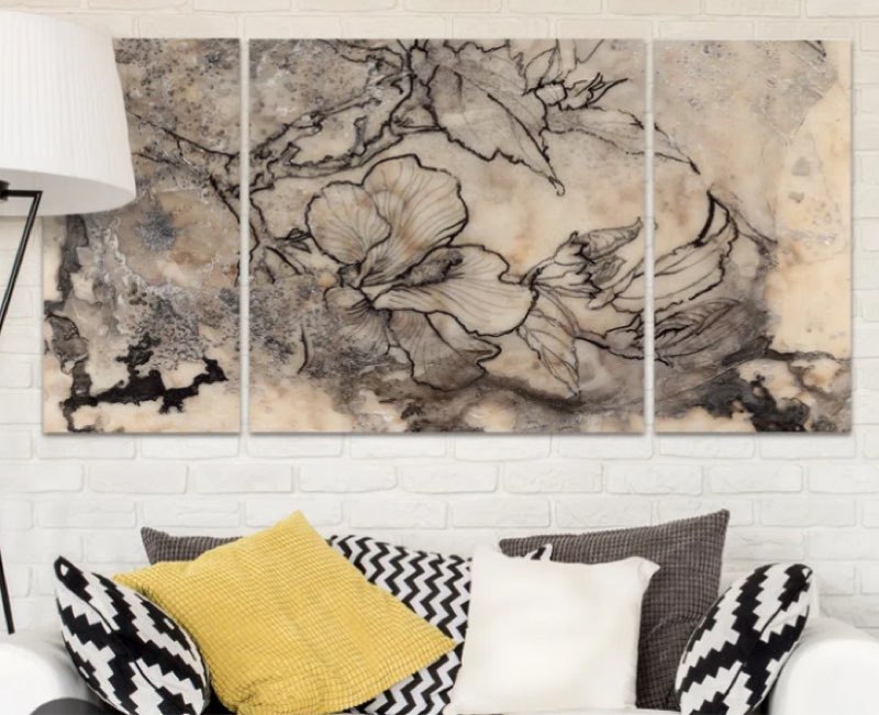 \\\\\\\" Tattooed Floral I \\\\\\\" 3 - Pieces Painting Print 16 X 32(32 X 32) 
