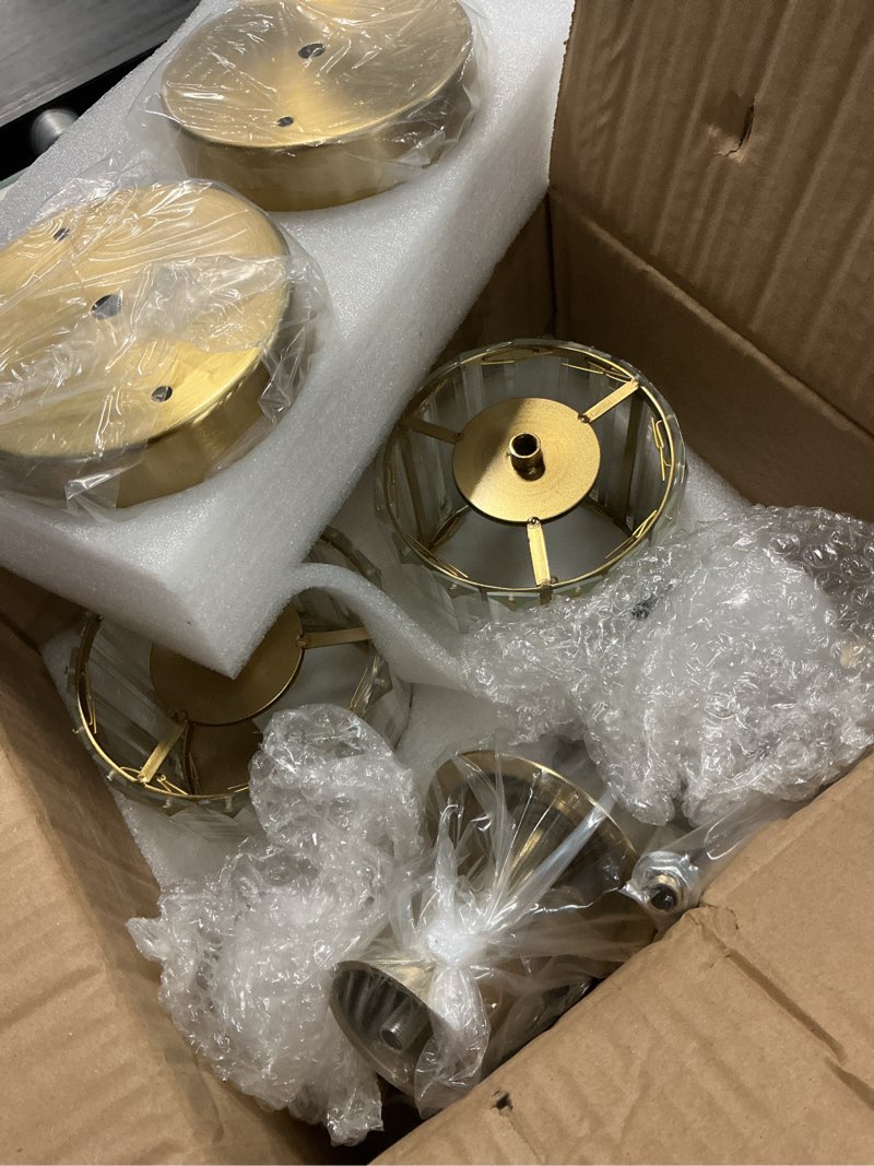 Condition photo showing New/Like New for battery operated wall sconces set of two,wireless wall sconces with 5200 mah bulb and remote,led 15 colors rechargeable wall sconce with crystal for bedroom living room hallway wall decor (gold2)
