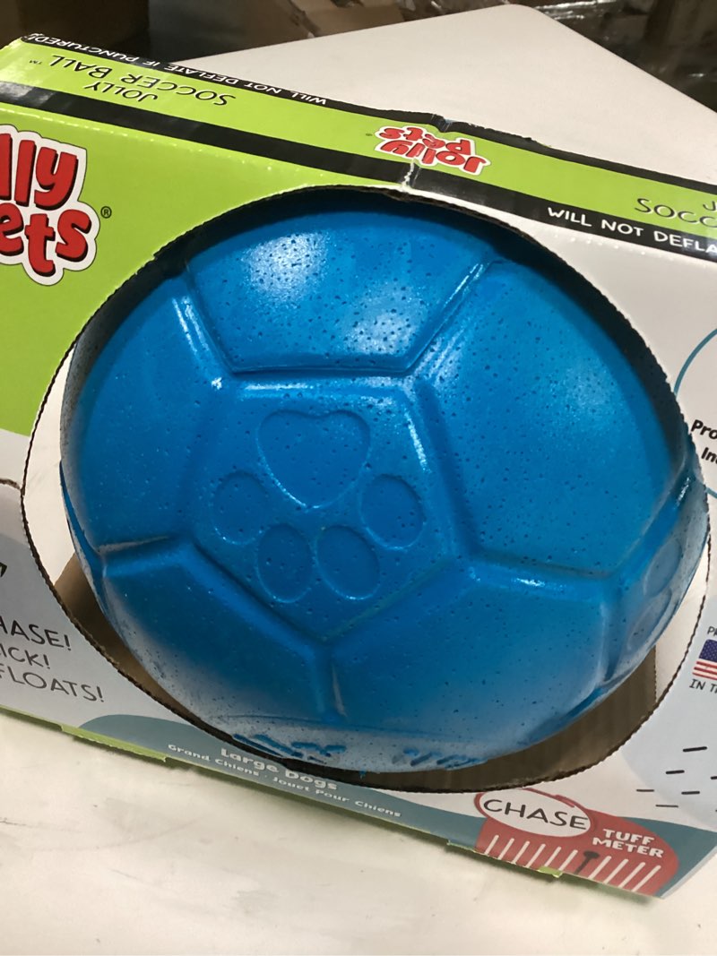 Condition photo showing Good Condition for Jolly Pets Large Soccer Ball Floating-Bouncing Dog Toy, 8 inch Diameter, Ocean Blue Large/X-Large: 8 Inch Diameter Ocean Blue