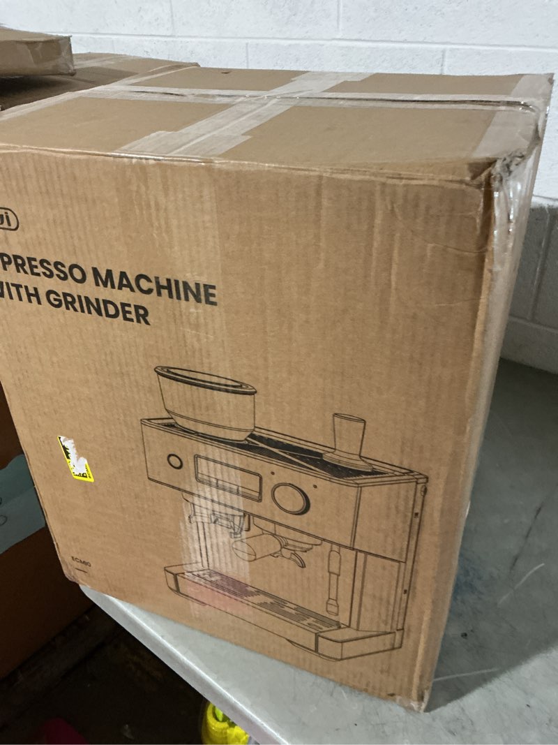 Condition photo showing As Is for gevi espresso machine with grinder & milk frother, 20 bar professional coffee maker for home, removable water tank, steam wand, perfect for espresso, cappuccino, latte silver-coloured