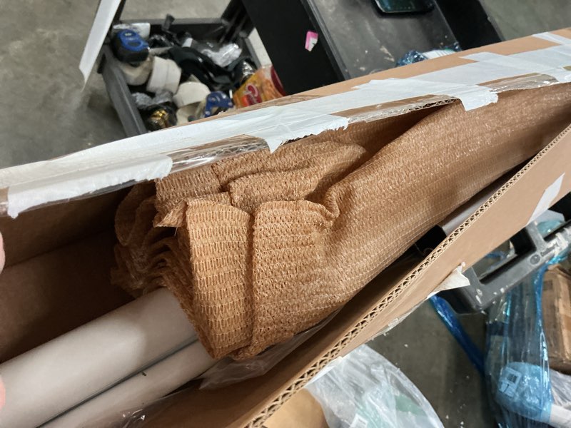 Condition photo showing As Is for seeye outdoor sunshade roller shades 120" w x 96" h, cordless roll up shade blinds privacy screen with 90% uv protection, exterior patio shade cloth for porch pergola balcony backyard windows, walnut walnut 120"w x 96"h