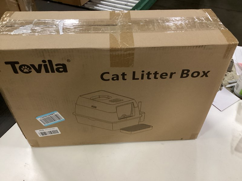 Condition photo showing New/Like New for Extra Large Stainless Steel Litter Box with Lid, High Sided Enclosed Metal Cat Litter Pan, Dog Proof Front Entry Top Exit, Odor Control Easy Clean Leak Proof, Includes Mat, Scoop & Step, Grey