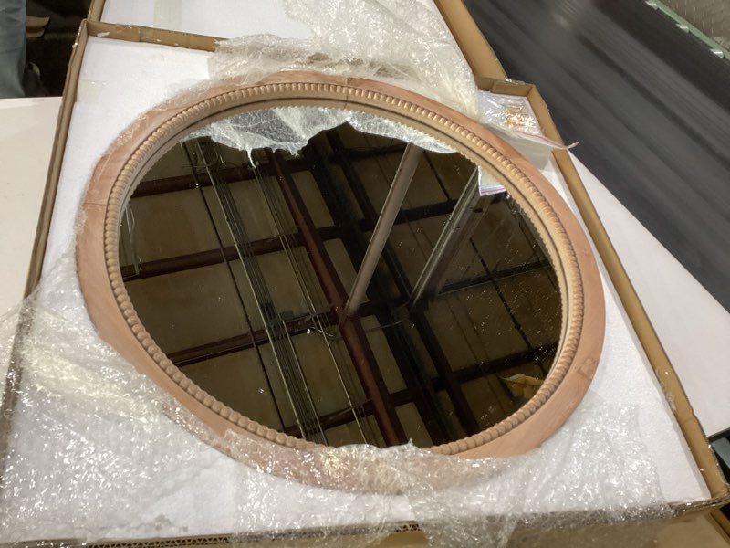 Condition photo showing Good Condition for sawsile round wood mirror,24 inch circle rustic farmhouse natural wooden frame boho beads wall mirror for bathroom,living room,bedroom or entryway 24"l x 24"w nature