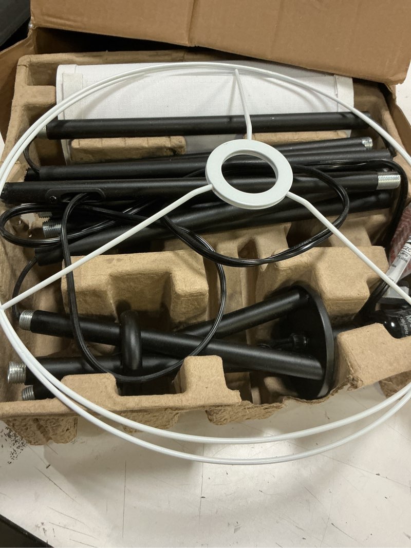 Condition photo showing Good Condition for floor lamp for living room, 61'' modern tripod floor lamps with white shade & rotary switch, black floor lamp for bedroom, office, simple design lamp black, white