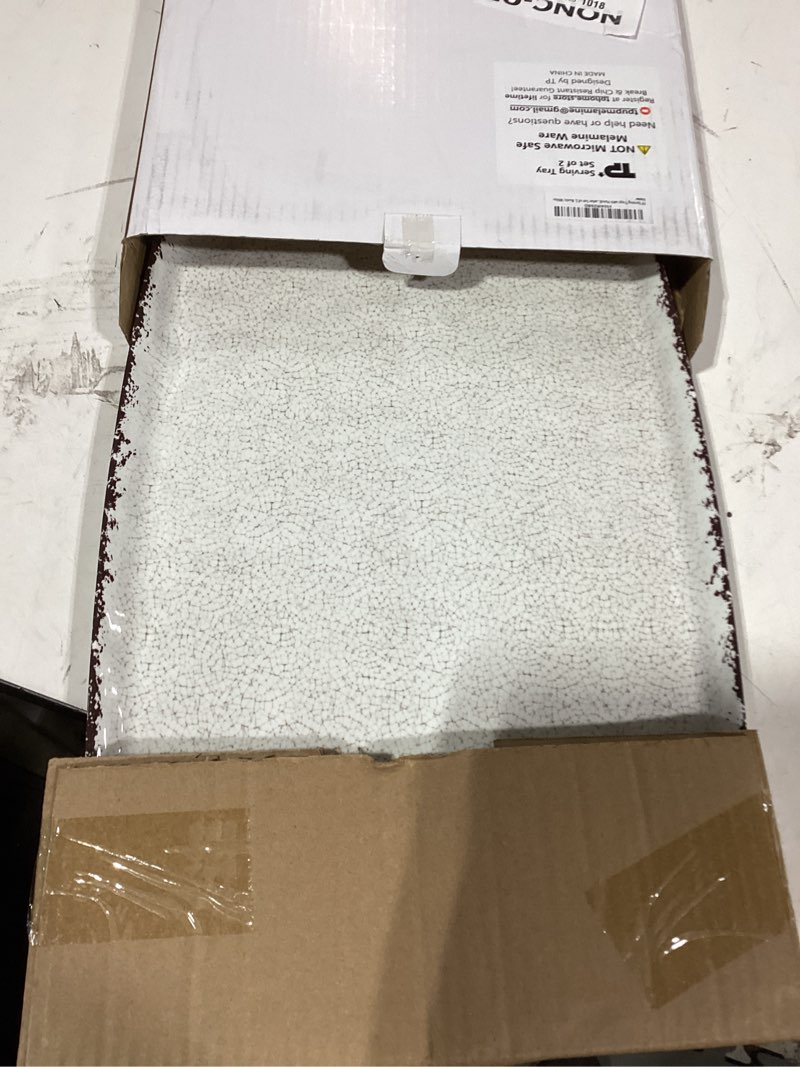 Condition photo showing Good Condition for TP Large Serving Trays with Handles, 19" x 12" Melamine Serving Platters for Food, Turkey, Set of 2 Rectangular Trays for Party, Rustic White 19" x 12" Retro White