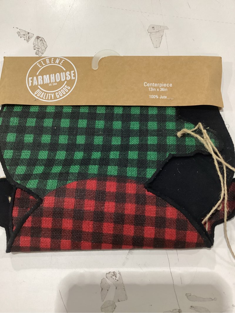 Condition photo showing Good Condition for Elrene Home Fashions Farmhouse Living Holiday Rustic Ornaments Burlap Centerpiece Runner  13  x 36  (Table  Multi