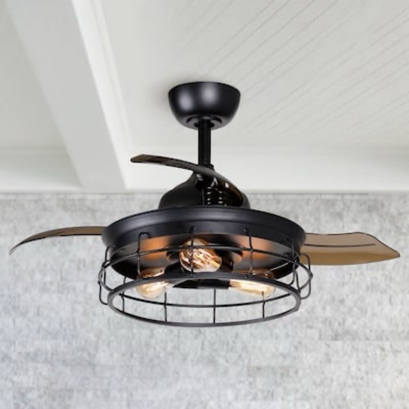 Parrot Uncle 36-in Black with Brown Blades Fandelier Ceiling Fan Light Kit