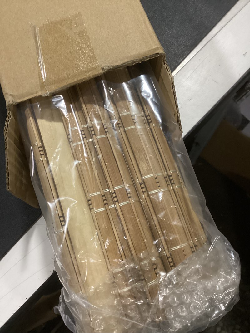 Condition photo showing New/Like New for LazBlinds No Tools No Drill Cordless Bamboo Roman Shades, Light Filtering Window Treatment, Roll Up Bamboo Blinds for Windows 34'' W x 64'' H, Brown Light Filtering-brown206 34" W x 64" H