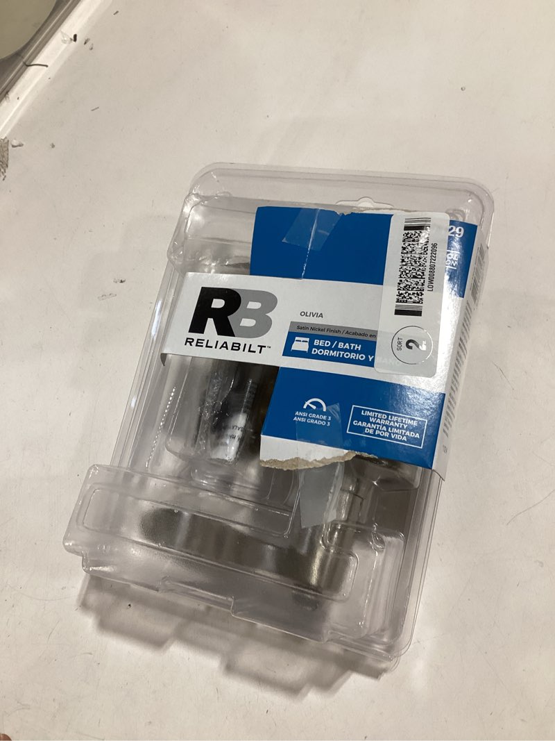 Condition photo showing As Is for reliabilt 0597129 bed / bath satin nickel finish door handle - new