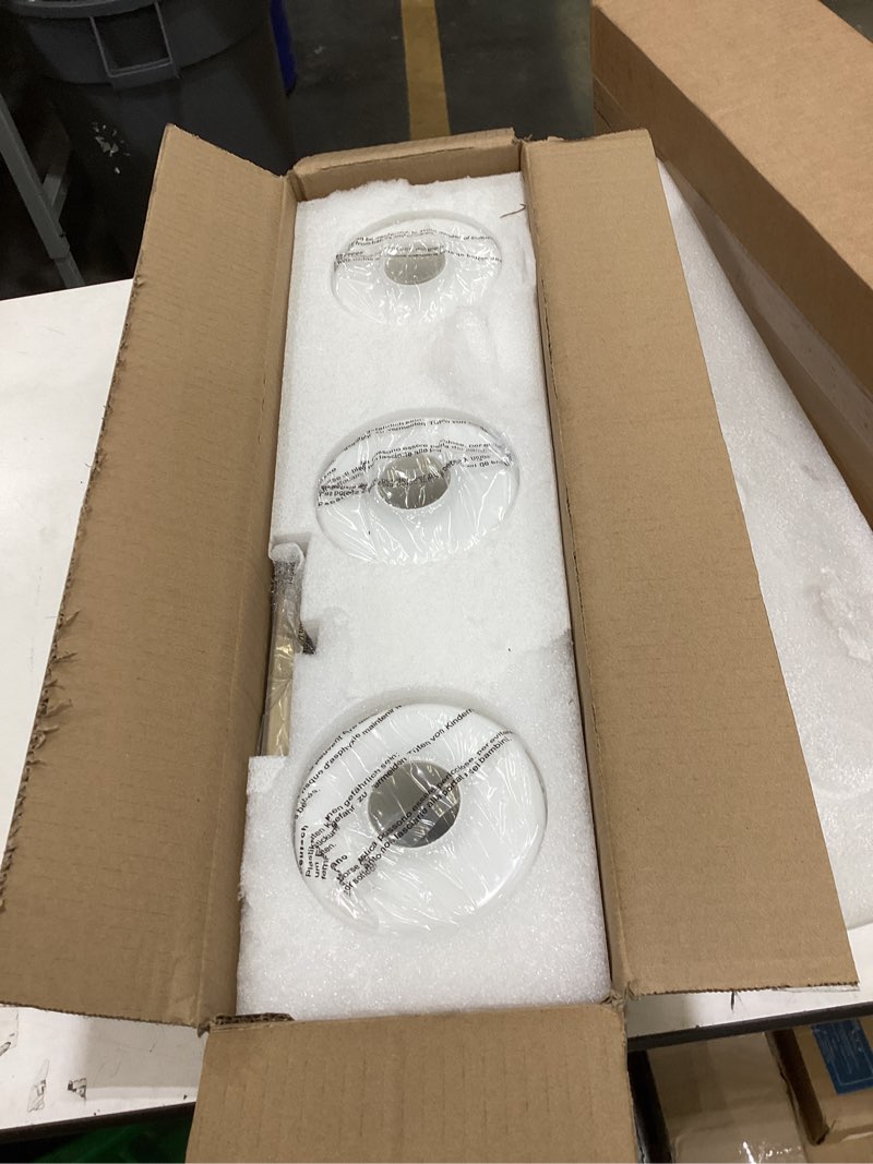 Condition photo showing New/Like New for stainless steel milk glass vanity lights for bathroom, 3 light brushed nickel bathroom light fixtures over mirror, ceramic e26 sockets wall mounted brushed nickel 3 light