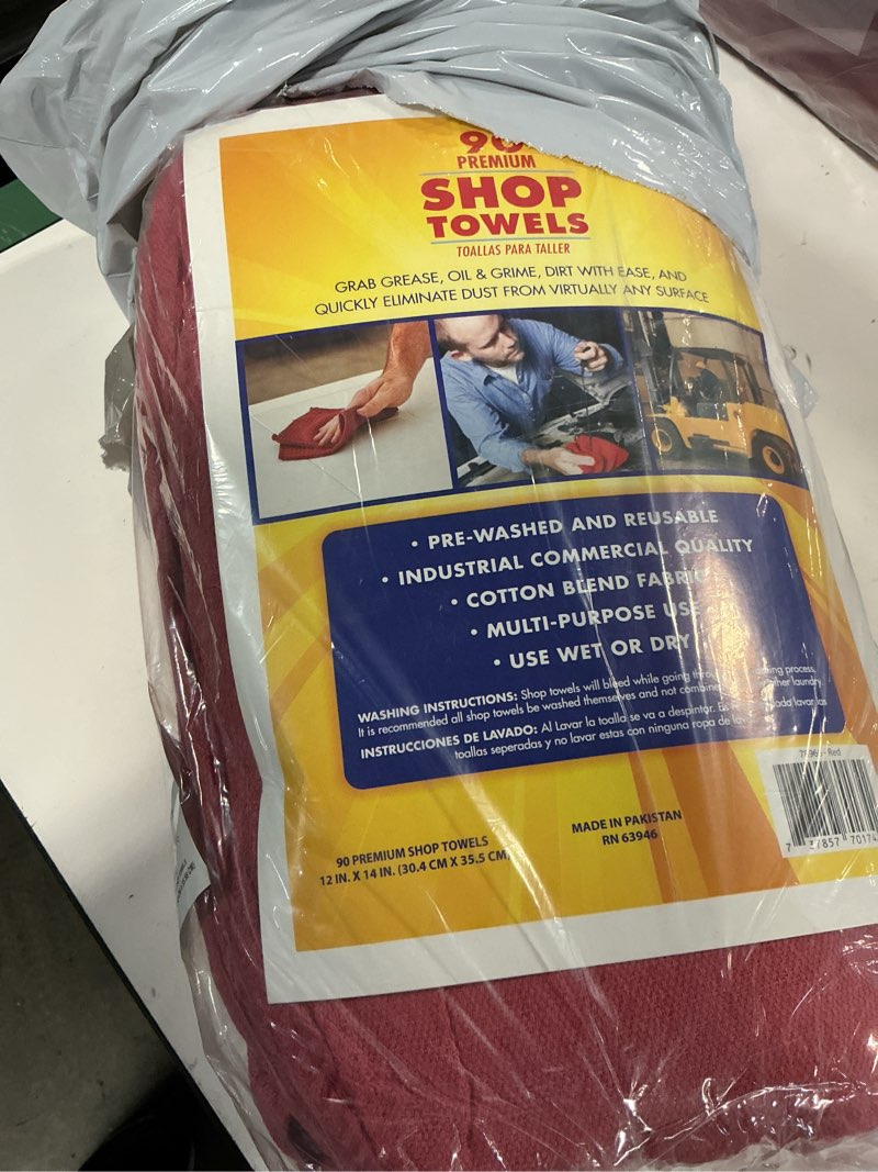 Condition photo showing New/Like New for simpli-magic cotton shop towels 14"x12" (90 pack) – reusable cleaning shop rags for automobiles, industries, garage and homes (red)