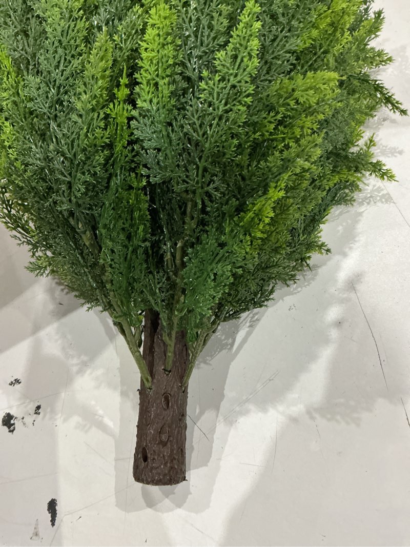 Condition photo showing As Is for nearly natural 6991 3’ cedar artificial plant in planter, green