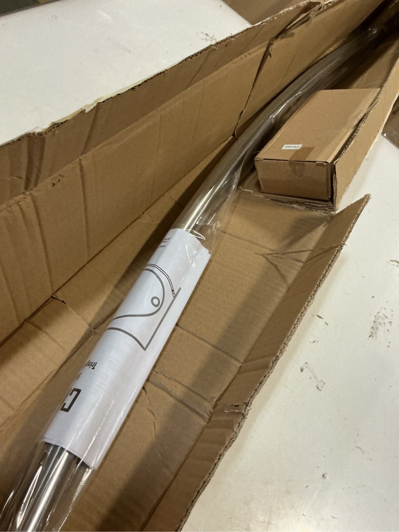 Condition photo showing Good Condition for Adjustable Curved Shower Rod, 42-72 inches Extra Wide Shower Curtain Rod, Rust proof, Premium Stainless Steel, Curved Shower Curtain Rod for Bathroom, Need to Drill, Silver Silver 42-72 inches