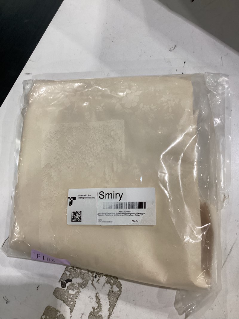 Condition photo showing Good Condition for smiry round table cloth, waterproof heavy duty vinyl tablecloths, wipeable washable table cover for kitchen and dining room (beige, 70" round) 70"x70" (round) beige